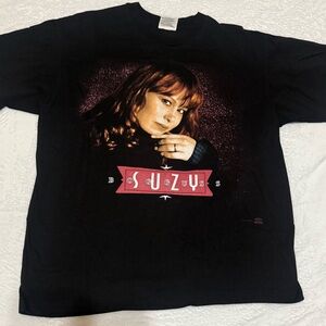 Vtg 1992 90’s Suzy Bogguss Concert Tour Black Dbl Sided T Shirt Sz L USA Made SS